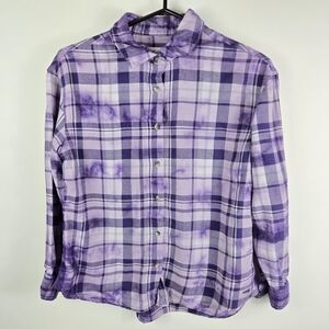 Justice Lavender Soft Plaid Grundge Button-Up Shirt LG (12/14)